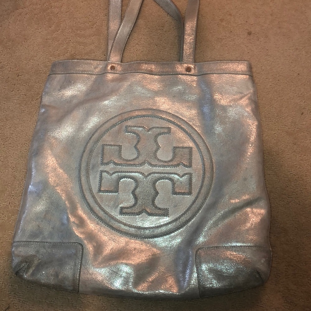 silver tory burch tote